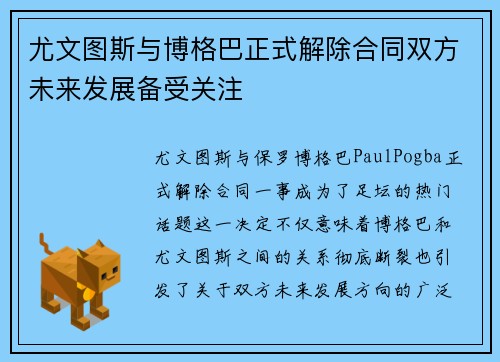 尤文图斯与博格巴正式解除合同双方未来发展备受关注 尤文图斯与博格巴正式解除合同双方未来发展备受关注